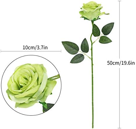 10pcs Light Green Roses Artificial Flowers, Realistic Faux Rose with Stem