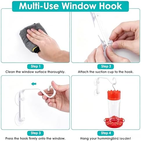 Heavy-Duty Window Suction Cup with Hanger, Window Mounted Wildlife, Hummingbird, Bird Feeders, Decorative Birdhouses, Wind Chimes & Plants, Strong Load-Bearing Hanging Hook（White）