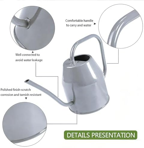 35 oz/1000 ml Metal Indoor Small Watering Can with Long Spout for House Plants Decorative, 12 oz/360 ml Glass Plant Mister Spray Bottle for Bonsai Garden Flowers (Grey)