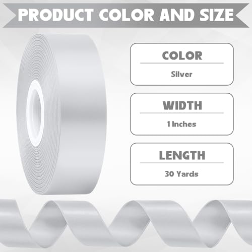 1In 30Yards Silver Satin Ribbon for Flower Bouquet Christmas Wedding Party