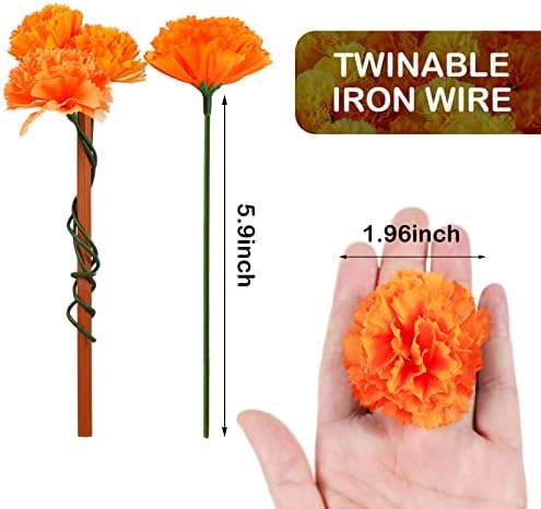 Waydress 20 Pcs Artificial Marigold Flowers Halloween,Orange