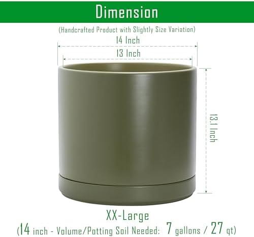 D'vine Dev 14 Inch Ceramic Planter Pot, Olive, 94-O-G-J