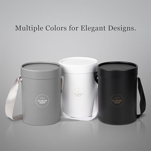 4 Flower Bouquet Hat Boxes | 2 Per Size Round Floral Arrangement Vase | Satin Ribbon Handle & Waterproof Liner | Gift Box for Flowers with Lids | Black