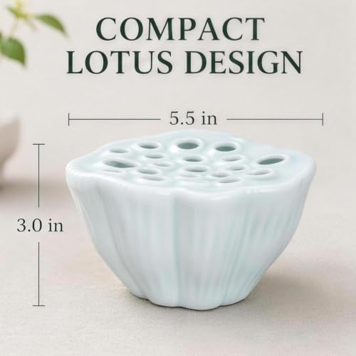 Light Cyan Ceramic Lotus Ikebana Vase 5.5 by 3 Inch