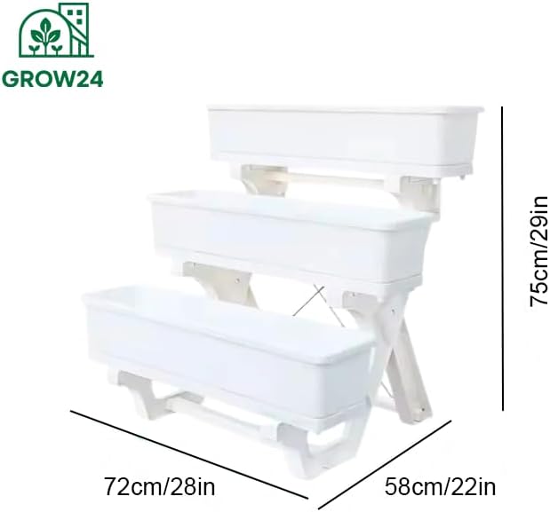 3-Tier Stackable Planter Box, Indoor Outdoor Vertical Garden System, 29 x 28 x 22 inches, White