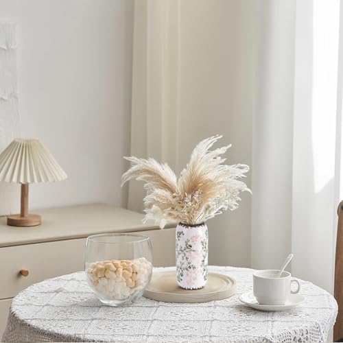 Ceramic Vase for Flowers – Modern Small Ribbed Textured Flower Vase for Home Decor, Pampas Grass, Decorative, Farmhouse, Coffee Table, Kitchen Centerpieces, Bookshelf and Home Living (Green and Beige)