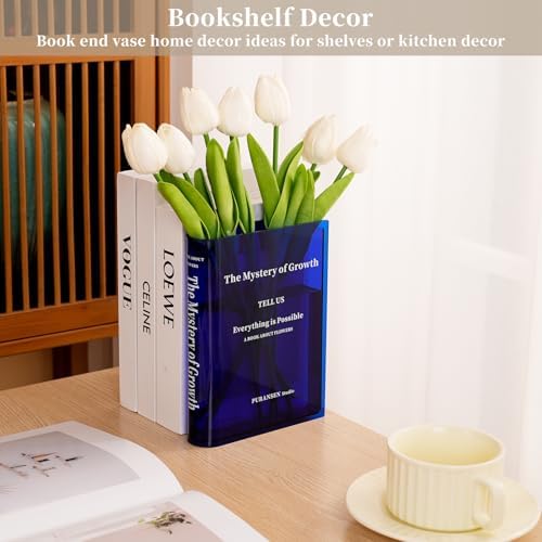 Puransen Clear Book-Shaped Vase for Centerpiece Home Indoor Desk Decor，Blue