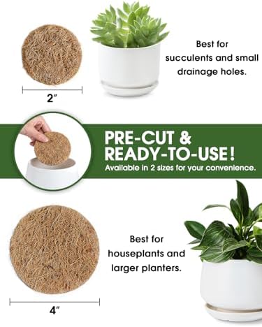 LE TAUCI Coconut Coir Drainage Pads, 2 Inch Round Liners for Pots, 20 Pack