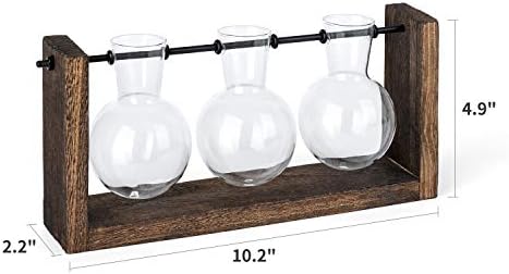 Mkono Plant Propagation Station Hanging Desktop Wooden Stand 3 Vases Holder