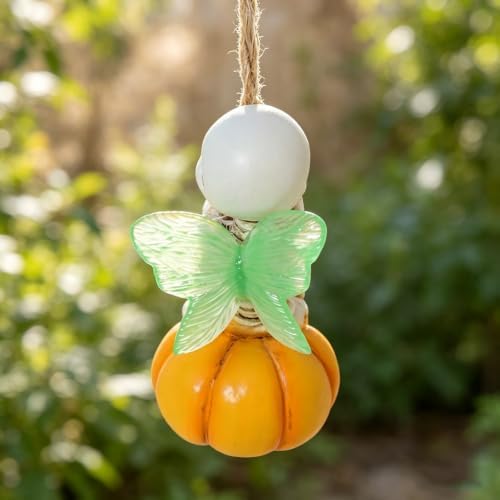 Swing Fairy Skeleton Garden Statue with Luminous Wings, 2.76 Inch Cute Small Skeleton Figurine Resin Sculpture Funny Tree Hanging Ornaments for Patio Lawn Yard Outdoor Halloween Decor