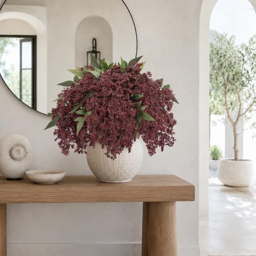 6 Pcs 17'' Artificial Nandina Berry Stems Burgundy Faux Branches Home Decor