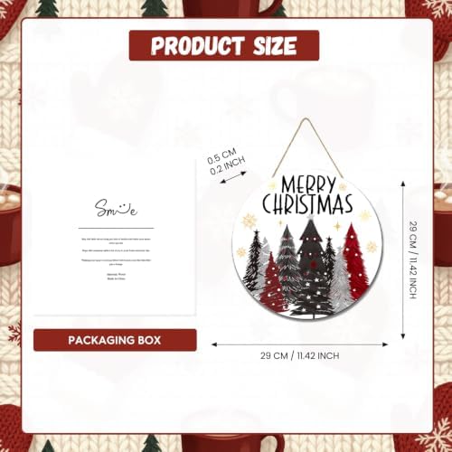 Smile Merry Christmas Round Door Sign White Wreath Trees Gold Glitter Decor