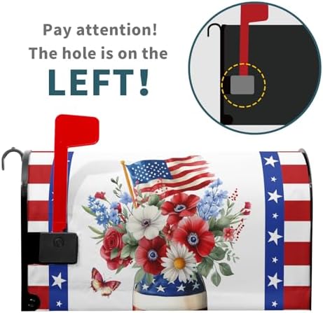 4th of July Flowers Mailbox Cover 25”x21” Independence Day Mail Box Covers Magnetic Oversized USA Floral American Flag Stars Stripes Decorative Mailbox Post Letter Cover Box Wraps for Home Garden Yard