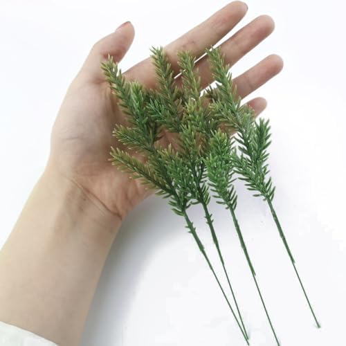 TIHOOD 62PCS Artificial Pine Needles Branches Garland-6.7x2.0 Inch Green Plants Pine Needles,Fake Greenery Pine Picks for DIY Garland Wreath Christmas Embellishing and Home Garden Decoration