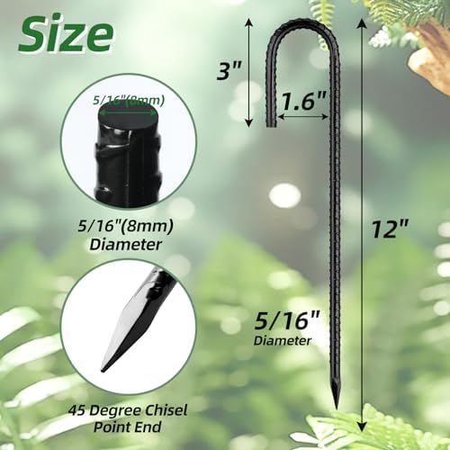 Besitu 12 Inch Rebar Stakes J Hook Ground Stakes 32-Pack Heavy Duty Galvanized Chain Link Fence Stakes Metal Tent Stakes for Outdoor Lawn Decorations Inflatables Canopy Swing Set