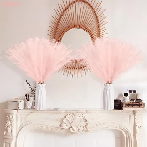 obbsie 150PCS Pink Faux Pampas Grass Decor, 21.6" Fluffy Vase Filler