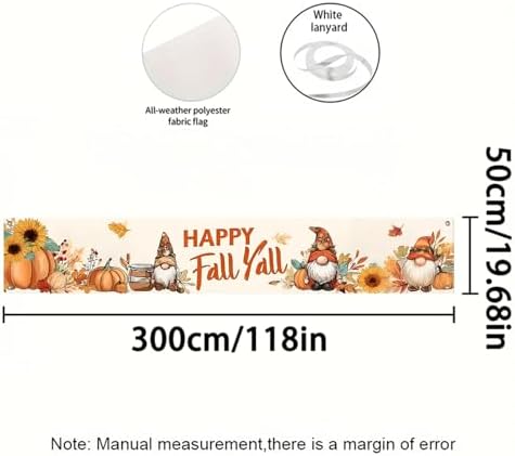 BlissYard Happy Fall Y'all Gnome Banner for Outside 118 x 20 Inch