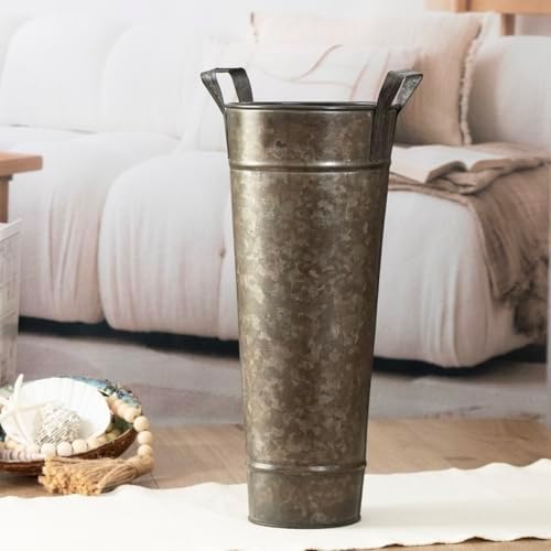 ANDALUCA Galvanized Metal Floral Vases with Handles Set of 2 (Charcoal)