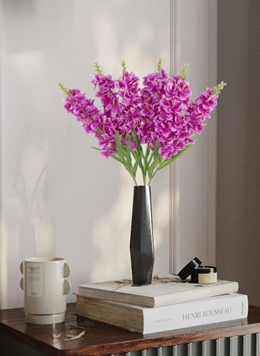 IPOPU 6PCS Delphinium Artificial Flowers 39" Realistic Faux Hyacinth Long Stem Delphinium Silk Flowers for Tall Vase Filling Wedding Centerpieces Home Decor (Purple)