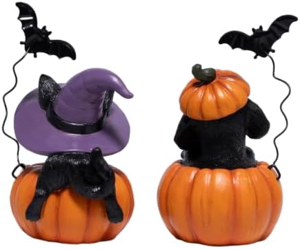 Hodao Halloween Pumpkin Decor with Cat & Dog, Lighted Jack O Lantern