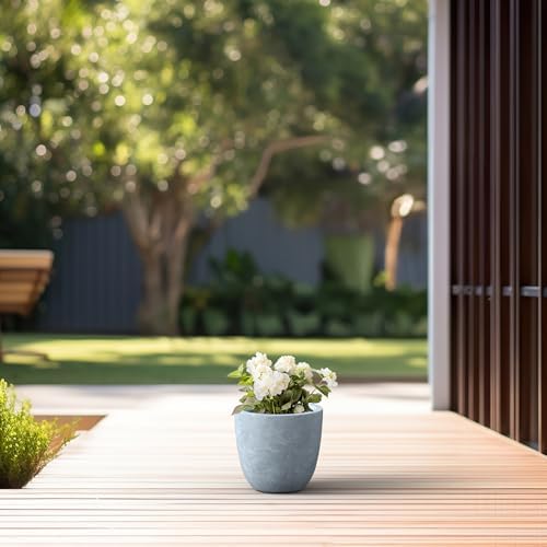 Kante Small Round Bowl Blue Gray Concrete Planter 10" Dia, Outdoor