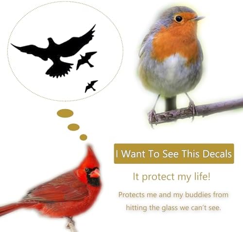 Anti Collision Window Bird Stickers Decals, Glass Door Protect Bird Shape Clings for Save Bird Strikes (Black)
