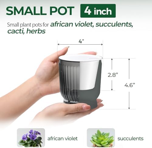 T4U Self Watering Pots for Indoor Plants 4 Inch 4 Pack Planter Gray