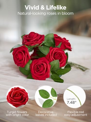InnoGear Fake Roses 100 Pcs Dark Red Flowers Artificial Faux Foam Floral