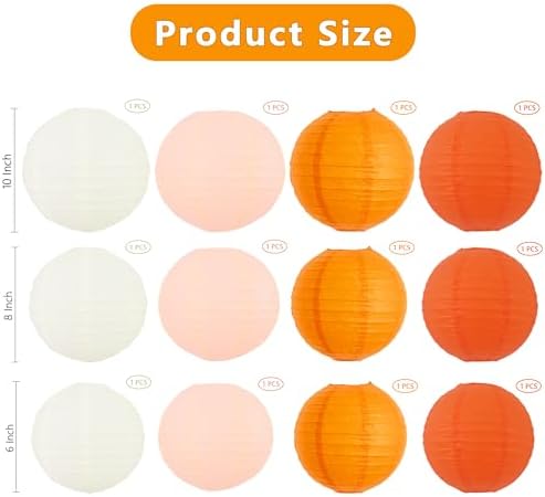 BEISHIDA Orange Mix Paper Lanterns 12Pcs 6/8/10 Inch Round Chinese Lamp