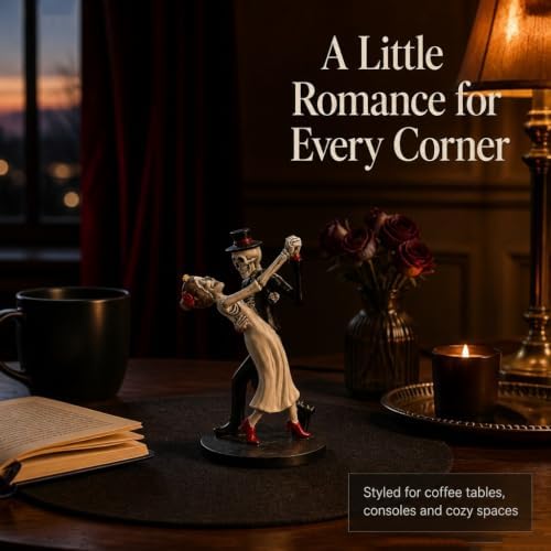 Skeleton Couple Dancing Figurine, Resin Bride and Groom Skeleton Statue, Gothic Halloween Tabletop Decor, Day of the Dead Home Decoration