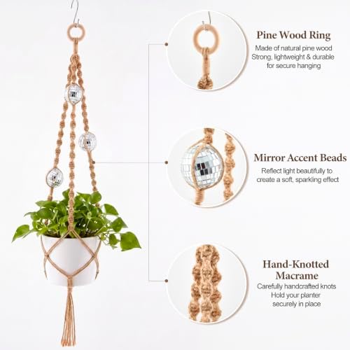 Shappy Macrame Disco Ball Plant Hanger, Boho Hanging Planter Home Decor