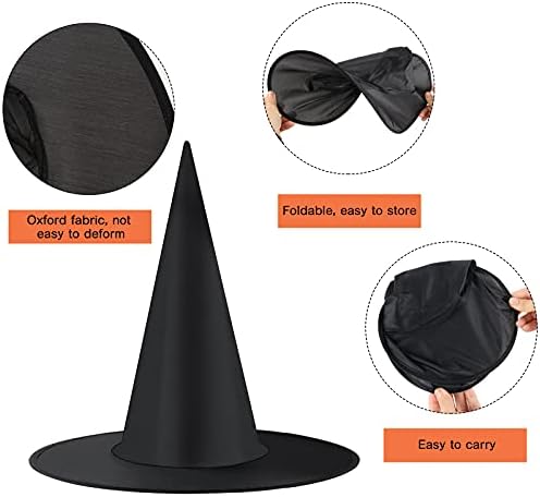 Witch Hat, 14 Pack Halloween Hanging Witch Hats with 200 Feet Hanging Rope, Witch Costume Accessory for Halloween Party Yard Decoration and Carnivals - Black