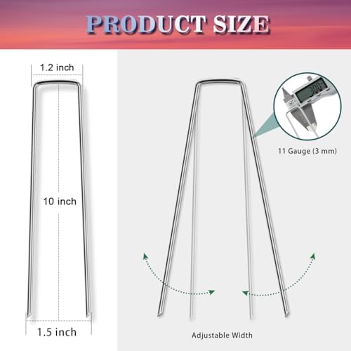 Gtongoko 50 Pack Landscape Staples 10 Inch, 11 Gauge Heavy Duty Galvanized Ground Stakes for Artificial Turf, Weed Barrier Fabric, Erosion Control Blankets, Ground Cover and Landscaping