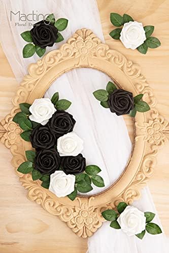 30PCS Black and White Artificial Roses with Stems, Real Touch Foam Flowers