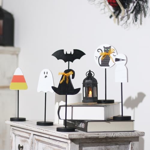 6PCS Wooden Halloween Tabletop Decorations for Home Indoor Centerpieces