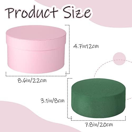 Nuenen Round Gift Boxes with Lids Floral Foam Set for Arrangements, Pink