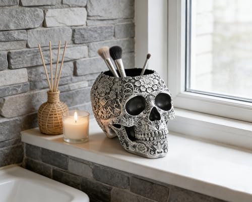 Metallic Silver Skull Decorative Bowl Gothic Gifts