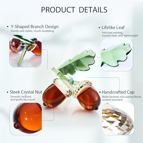 Crystal Acorn Figurines Glass Acorns Paperweight for Decorations Autumn and Thanksgiving Gifts for Home Decor (Brown)