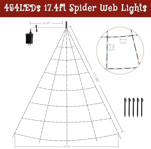 Ollny Halloween Lights Outdoor 454 LED Spider Web Lights Purple 17.4FT Tall