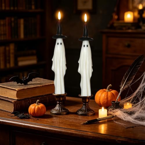 Halloween Witch Flameless Taper Candle Battery Operated with Timer
