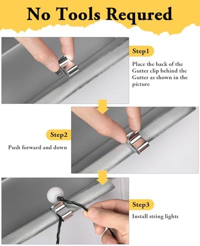 Gutter Clips for Hanging Outdoor Lights: 50 Pcs Metal Christmas Light Clips for outside String Lights - Weatherproof Gutter Clips for Xmas Halloween Seasonal Rope Mini Decoration Lights