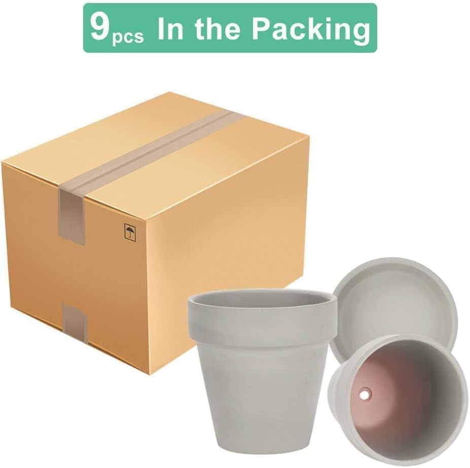 3 Inch Grey Terracotta & Clay Pots with Saucer, 12 Pack | Clay Flowerpot with Drainage, Nursery pot for succulents