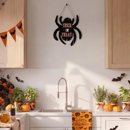 Smile Halloween Wooden Door Hanger with Trick or Treat Spider Design