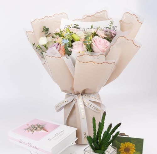 FUHITIM 20 Sheets Flower Wrapping Paper(Khaki)