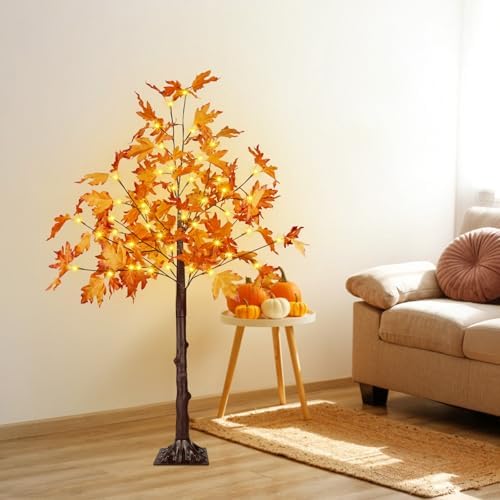 4FT Lighted Maple Tree 50 LED Artificial Fall Tree for Home Decorations