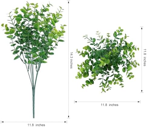 HyeFlora Artificial Plants for Outdoors Outside Spring Summer Decoration, 12 Bundles Faux Eucalyptus Leaves Stems Bulk Fake Greenery Branches Look Real UV Resistant for Home Porch Patio Planter Yard