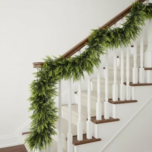 2 Pcs 9 FT Christmas Cedar Garland, Real Touch Greenery