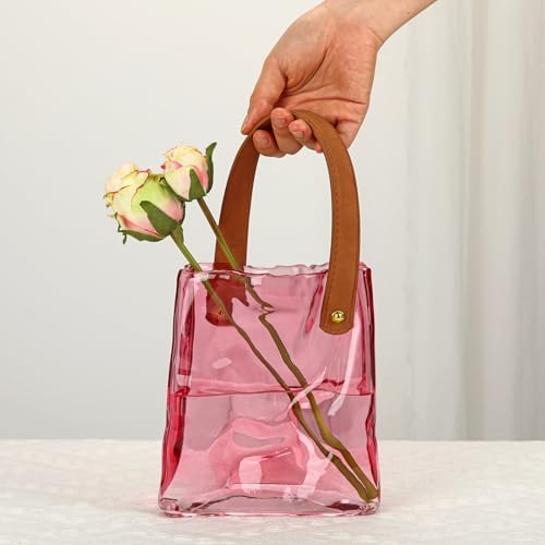Glass Purse Vase for Flowers Pink Vases for Centerpieces