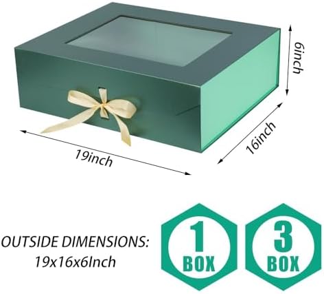 Extra Large Green Gift Box for Presents with Ribbon 19x16x6 Inches Clear Gift Box with Window Magnetic Closure Gift Boxes with Lids