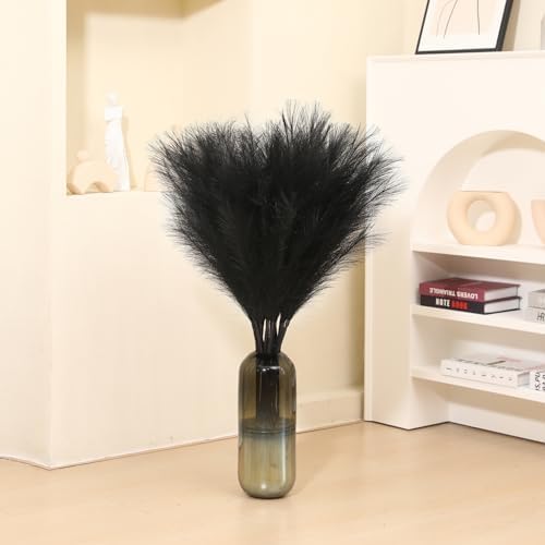 Wertuirk 9 Stems Black Pampas Grass, 38 Inch Tall Faux Pompous Grass Decor
